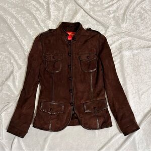 Shanghai Tang 100% Genuine Leather single breasted, button- loop jacket